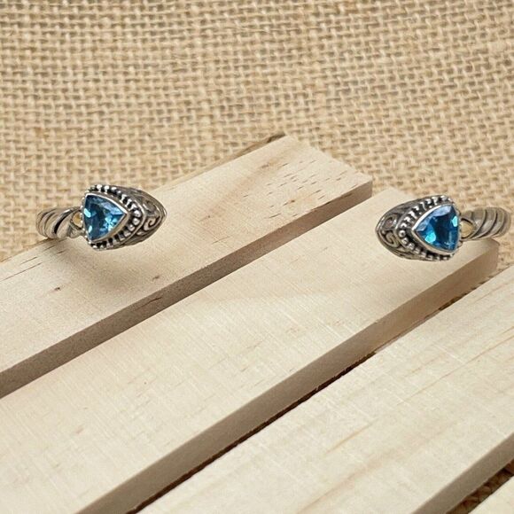Bali Designs Blue Topaz Cuff Bracelet Trillion Cut Sterling Silver 18K Gold 6.75 - Picture 3 of 15